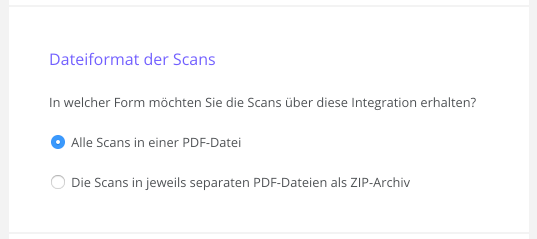 Option zur Auswahl des Dateiformats der Scans