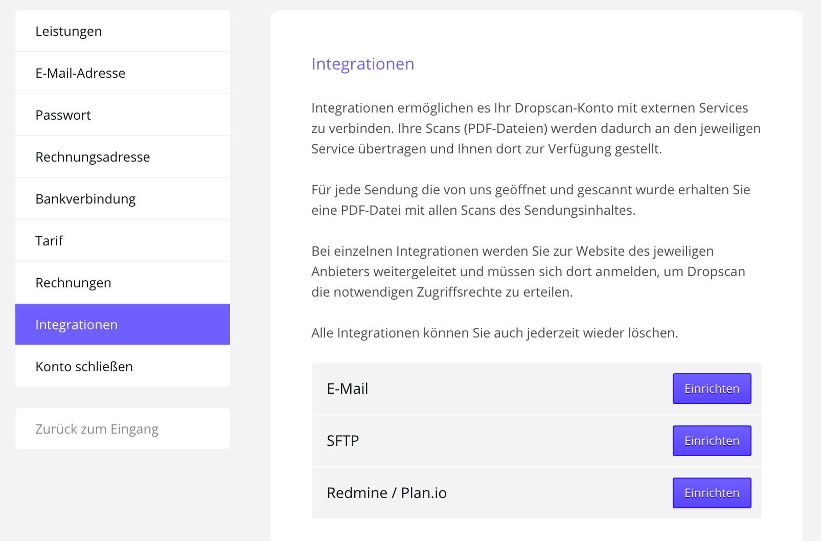 Integrationen einrichten